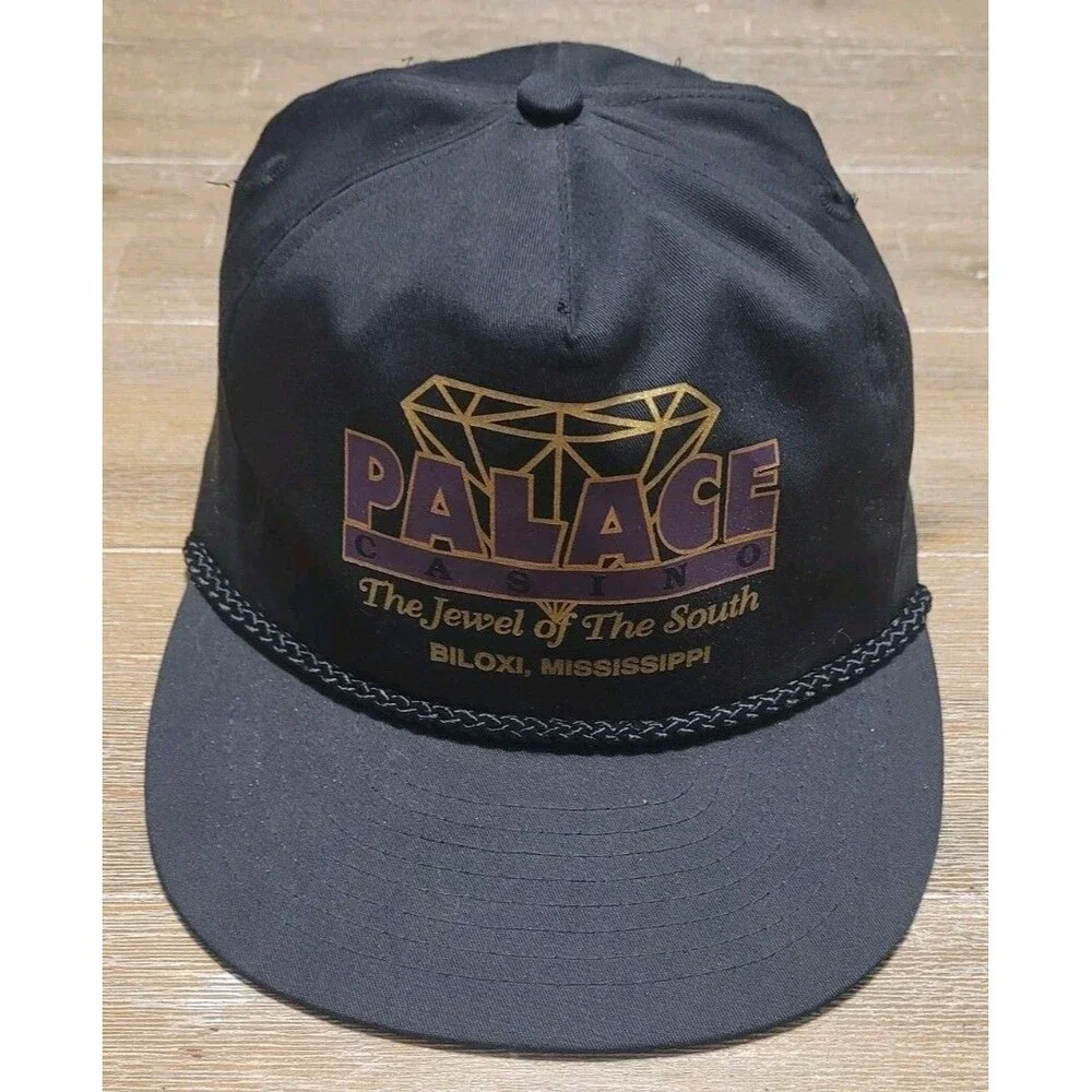 Vintage PALACE CASINO Jewel Of The South Black Rope Hat Snapback Cap Biloxi Miss